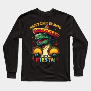 Cinco De Mayo Funny Dinosaur Holding Taco Let's Fiesta Dino Kids Long Sleeve T-Shirt